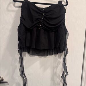 Black Ruched skort with Sheer Details